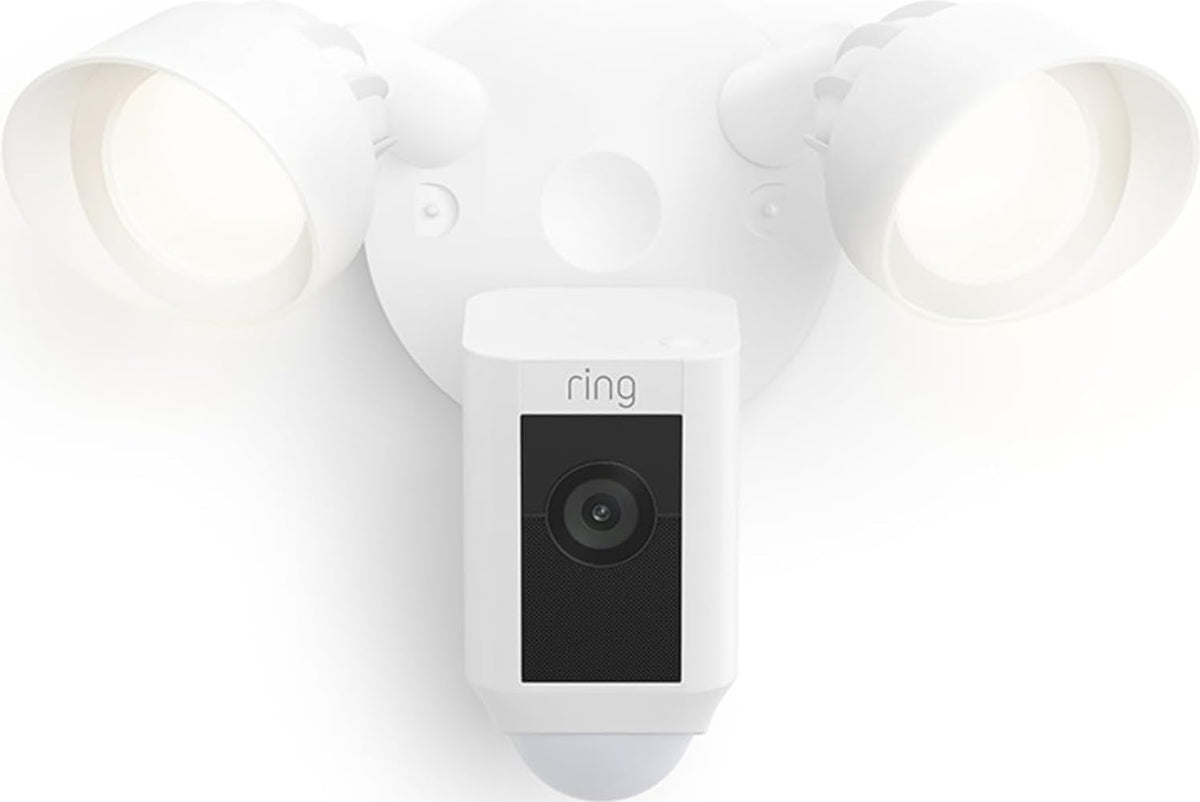 Ring Floodlight Cam Wired Plus, Outdoor Home or Business Security with Motion-Activated 1080p HD Video and Floodlights, White
