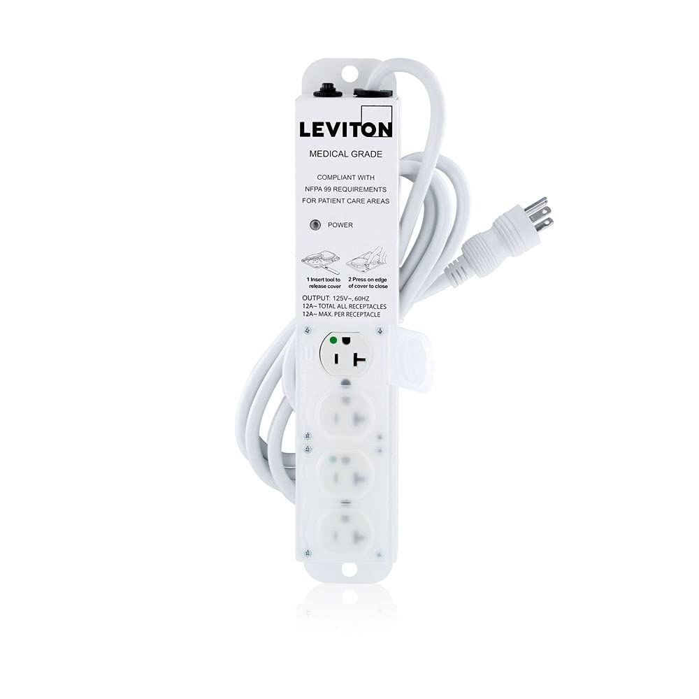 Leviton Medical Grade Surge Protective Power Strip, 20 Amps, 125 Volt, 4-Outlets, 7 Ft. Cord Length