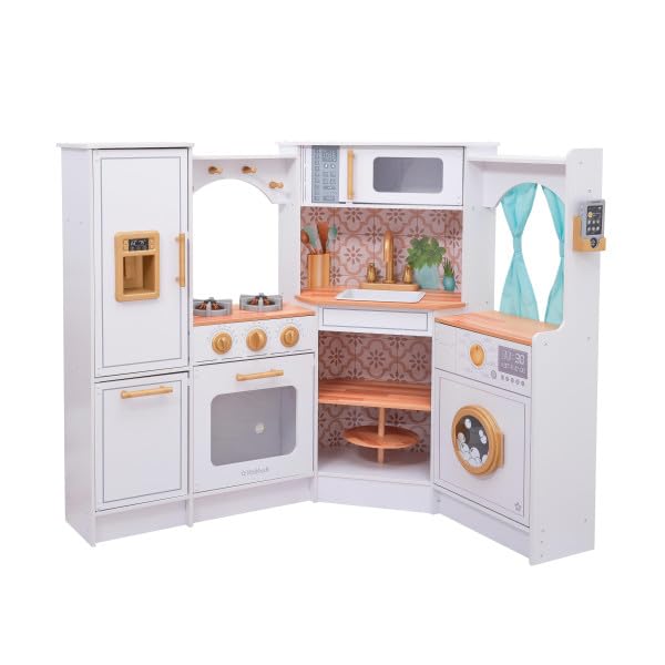 KidKraft Ultimate Corner Wooden Play Kitchen with Lights & Sounds, White