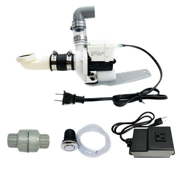 Pedicure Spa Parts REPLACEMENT Sprayer Head/3-way Faucet/Overflow Kit/P-Trap/Spa Led Light/Power Control/Air Button/UPC Hot Cold Hose/Drain Pump (White - Complete Drain Pump Kit)