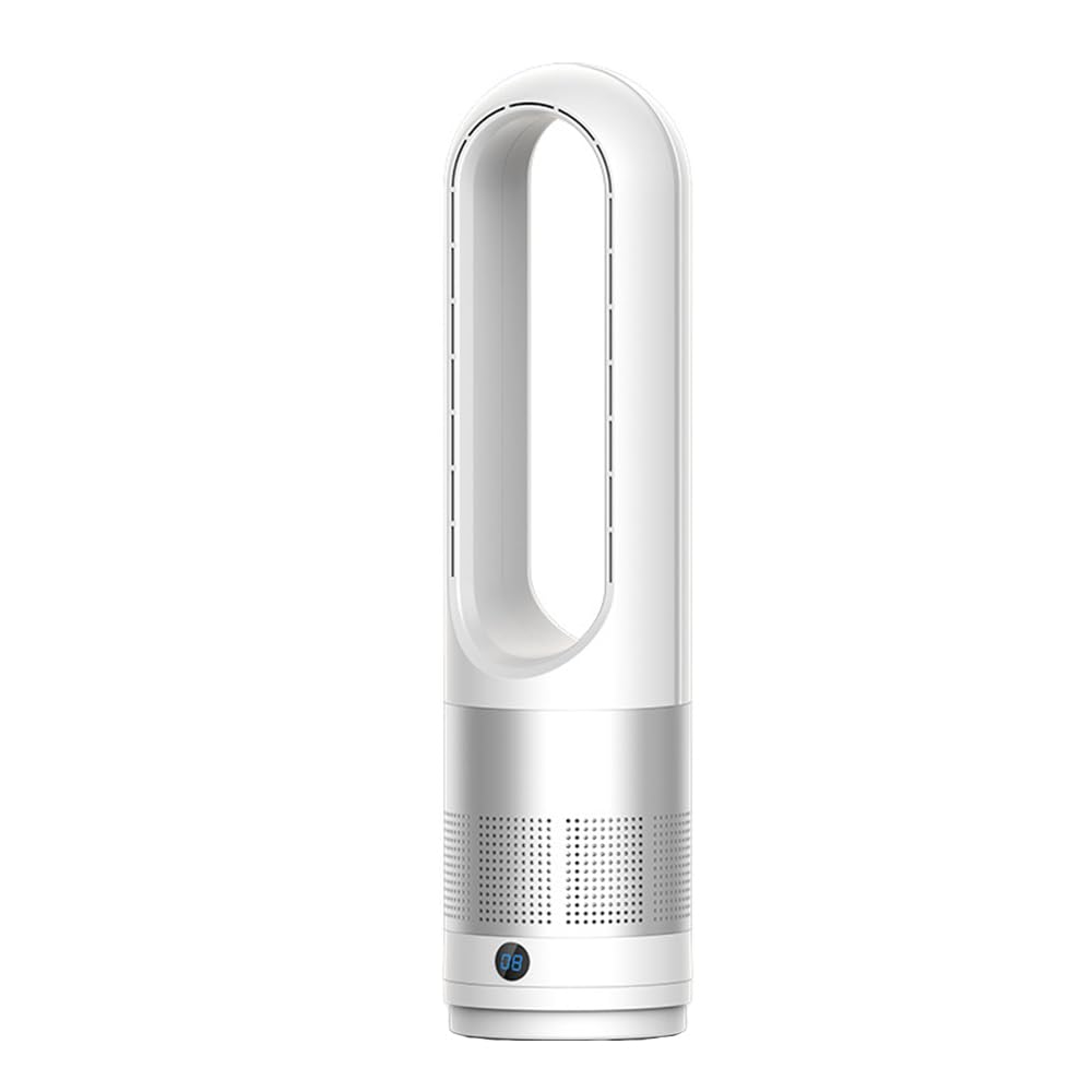 Bladeless Heater and Fan Combo, All the Season, 80° Oscillating with Remote and Touch Control, 8H Timer, 24 Inch, Floor Fan for Indoor Use, Large Room, Silver White