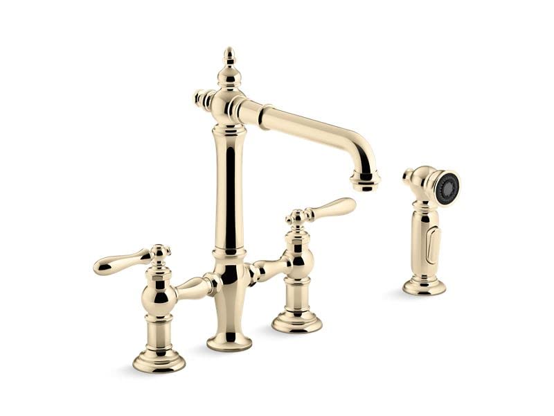KOHLER Artifacts Two-Hole Bridge Kitchen Sink Faucet with Sidesprayer