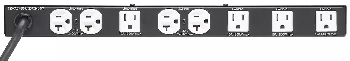 Lowell ACSPR-2009-VTE PDU with 9 (15/20A) Outlets, Advanced Multi-Stage Surge Suppression Up to 72,000A, Over-Under Voltage Protection; 120VAC, 60Hz, 20A; 9 Ft Attached Cord for Termination