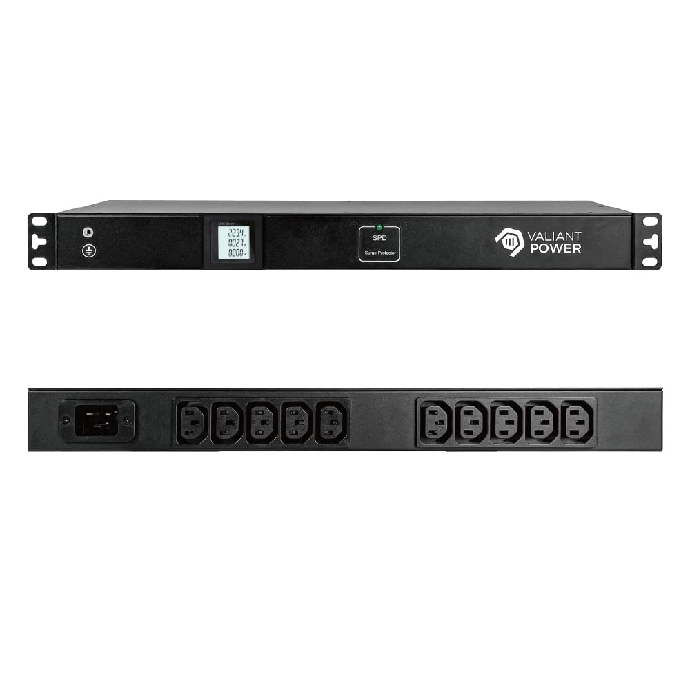 Rack Mount Power Strip - 240V 30A Single Phase PDU with Built-in Surge Protector, Volt & Amp Meter for Data Center - 19” Metal Housing, Ears & Fittings Included, 10’ Cable, 11 Outlets…
