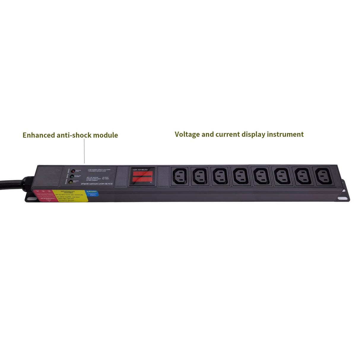 30 amp Metered PDU, 8 Outlets (8 C13) Aluminum Alloy Shell, 120-240V, L6-30P Adapter, 7.2kW, 6 ft. Cord, Anti Electric Shock Module and Voltage Current Display Meter，21X1.75X1.75IN.