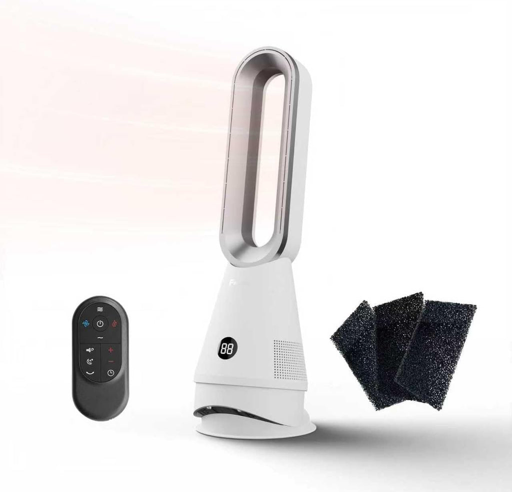 3 IN 1 Tower Fan, 31.5Inch Cooling & Heating Bladeless Fan with HEPA Filter 99.97%, Heater Fan Floor Fan Combo 80° Oscillating with Remote, 8H Timer for Indoor, Bedroom, Home Office Room