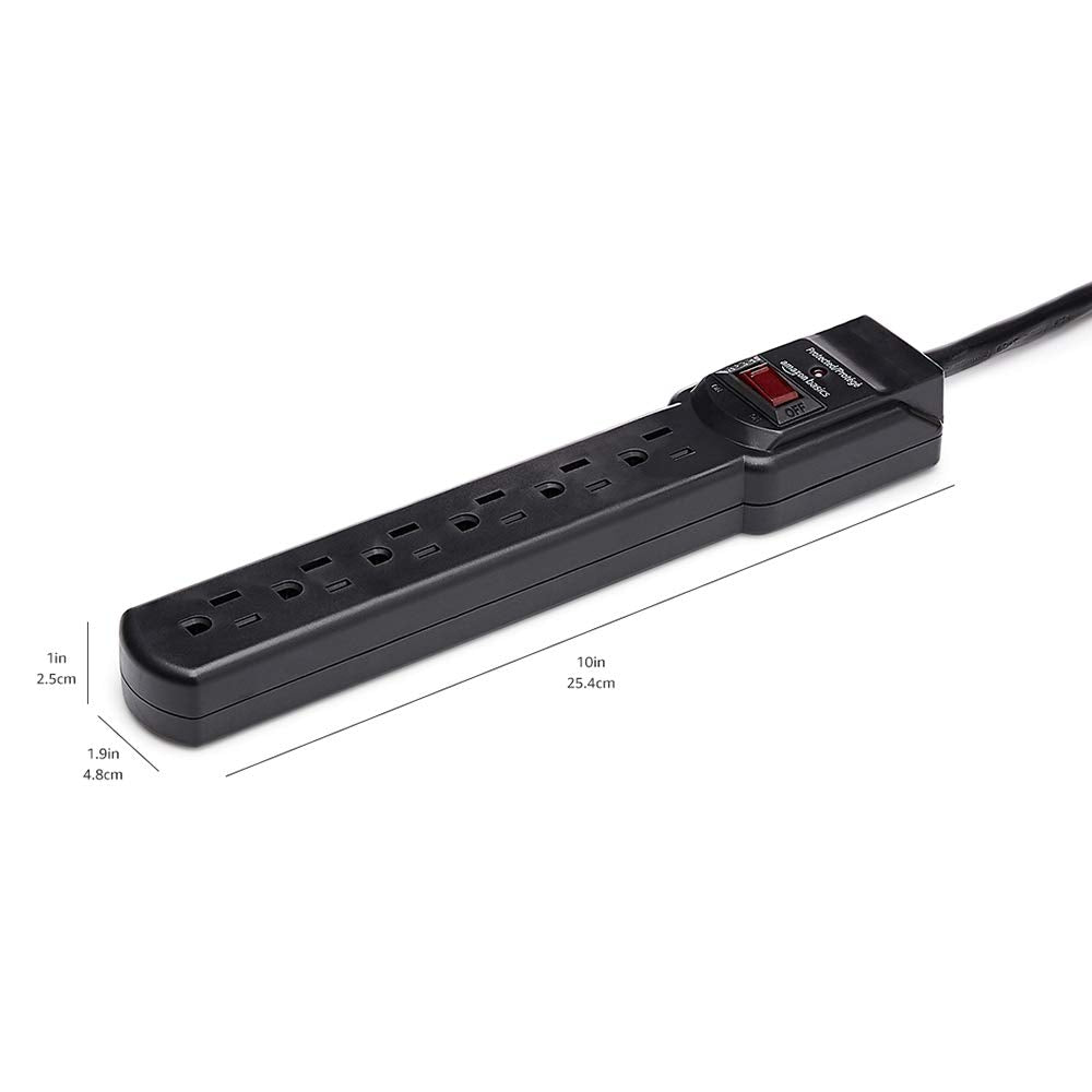 Amazon Basics 6-Outlet Surge Protector Power Strip with 200J Protection, Circuit Breaker, 2ft Extension Cord, Black, 20-Pack