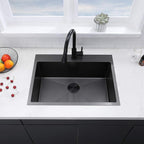 VAPSINT 33x22 Black Drop in Kitchen Sink, 33 Inch Gunmetal Black Stainless Steel Top Mount Kitchen Sink, Single Bowl Laundry Sink with Strainer