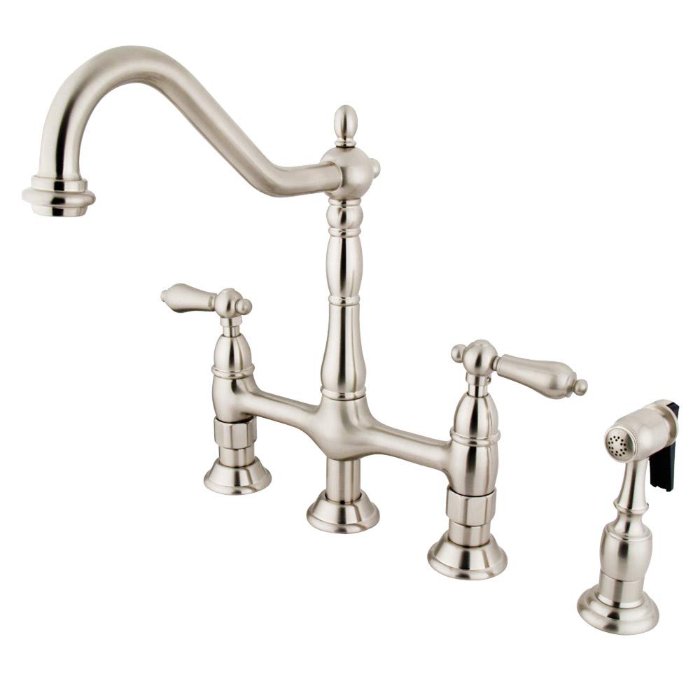 Kingston Brass KS1276ALBS Heritage Bridge Kitchen Faucet, Polished Nickel, 13.88 x 8.56 x 13.13