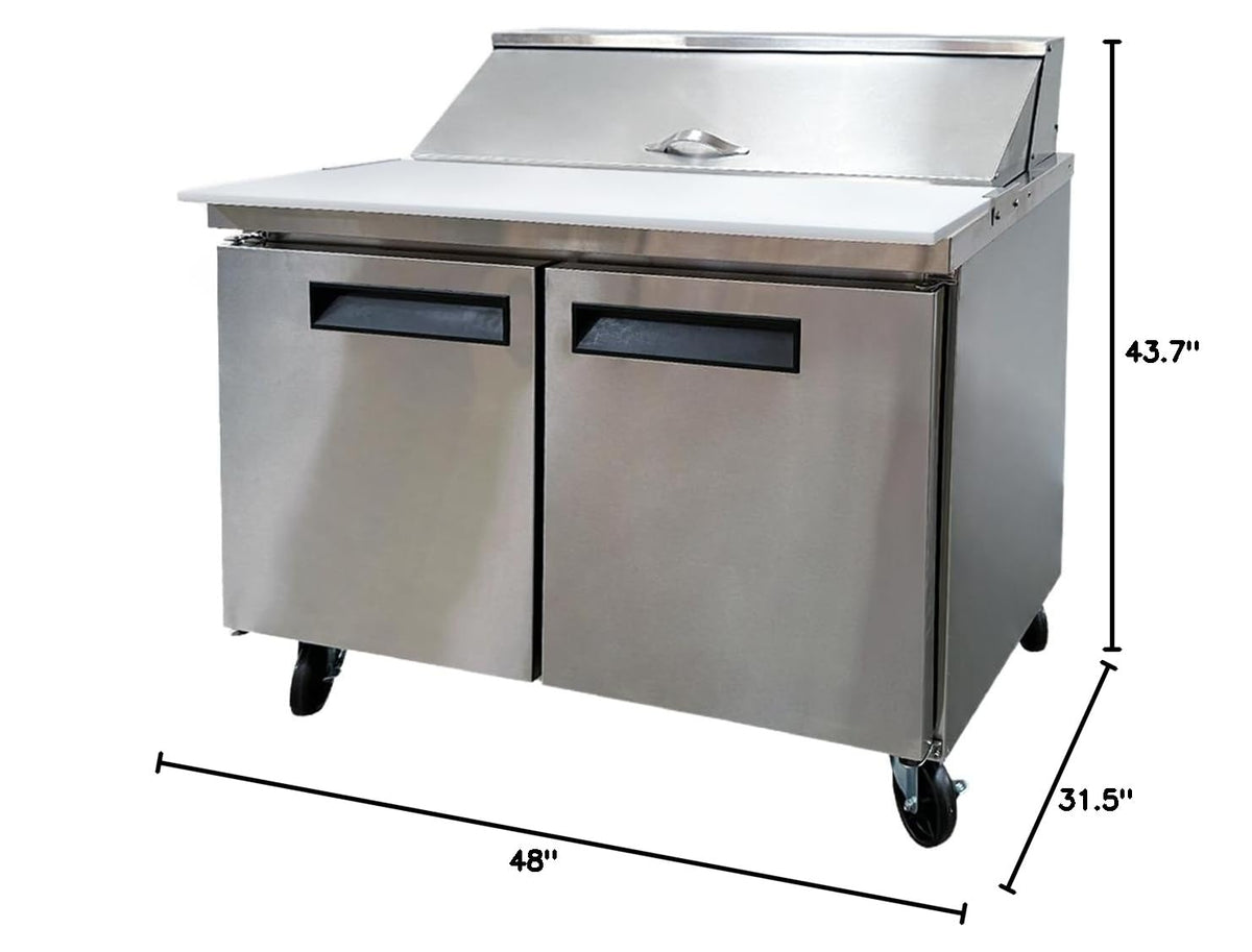 Commercial Sandwich Prep Table Refrigerator, ETL Salad Pizza Fridge Cooler, 48" W 11.47 cu.ft.. Fan Cooling, Salad Bar with Cut Board for Buffet Restaurant, Bar, Shop ASR-12376
