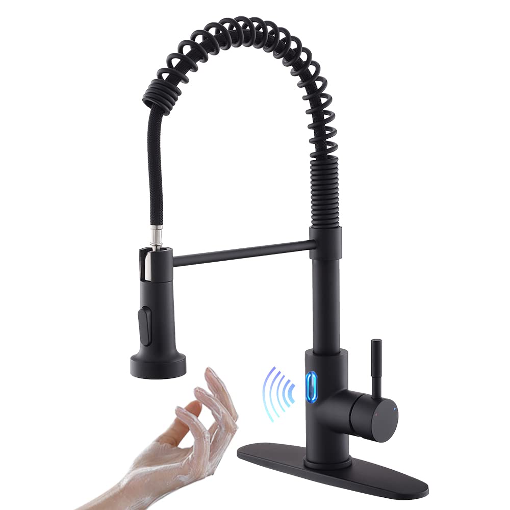 OWOFAN Touchless Pull Down Kitchen Faucet LED Light Brushed Nickel