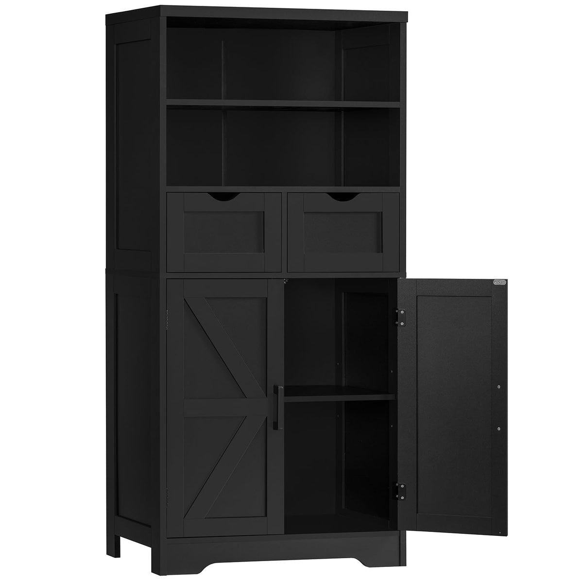 Storage Cabinet with Doors & 2 Drawers, Kitchen Cabinet with Adjustable Shelf, Pantry Cabinets, Bathroom Cabinets, for Living Room, Entryway, Home Office, White