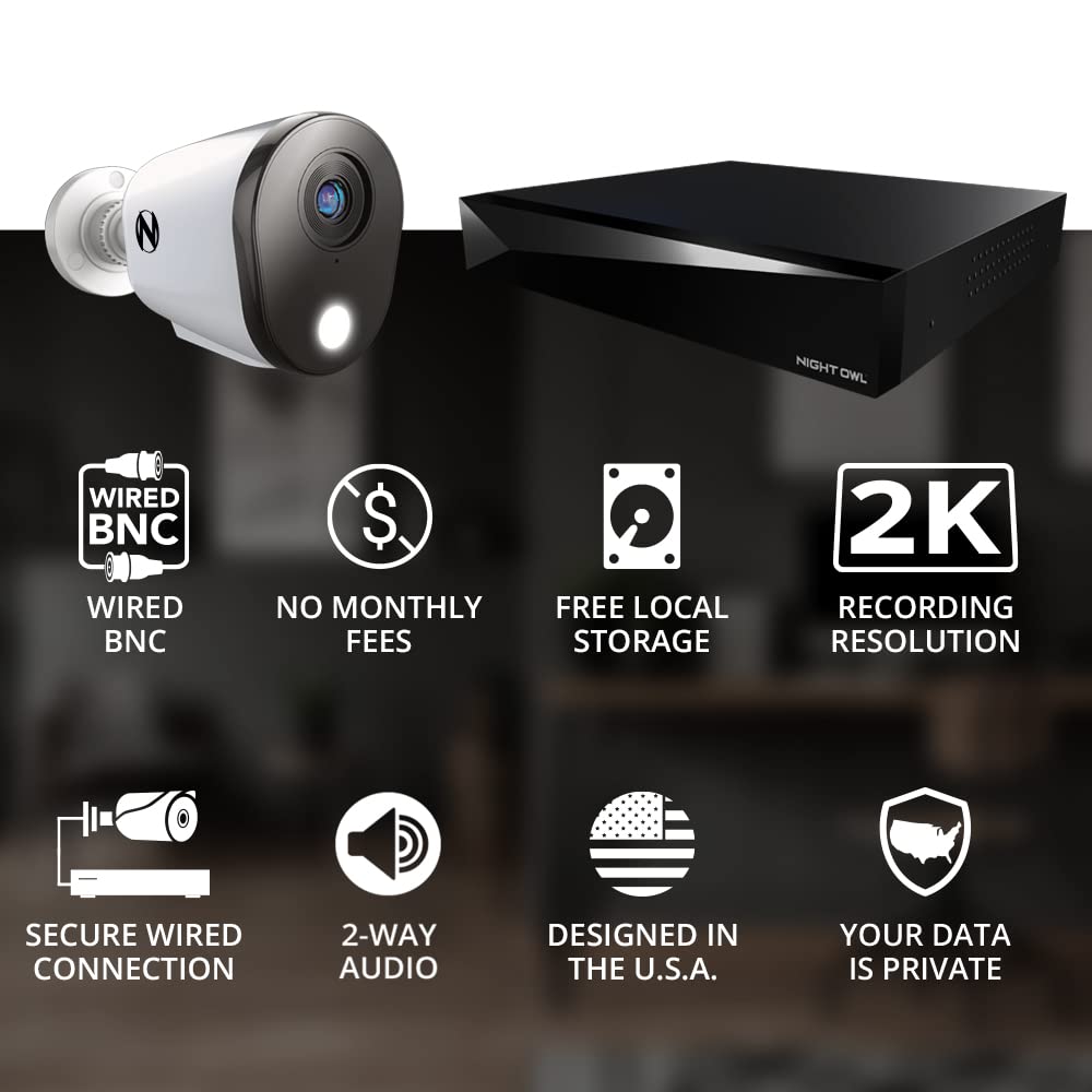 Night Owl 12-Ch Wired DVR System, 8 2K Cams, 1TB HDD, 2-Way Audio