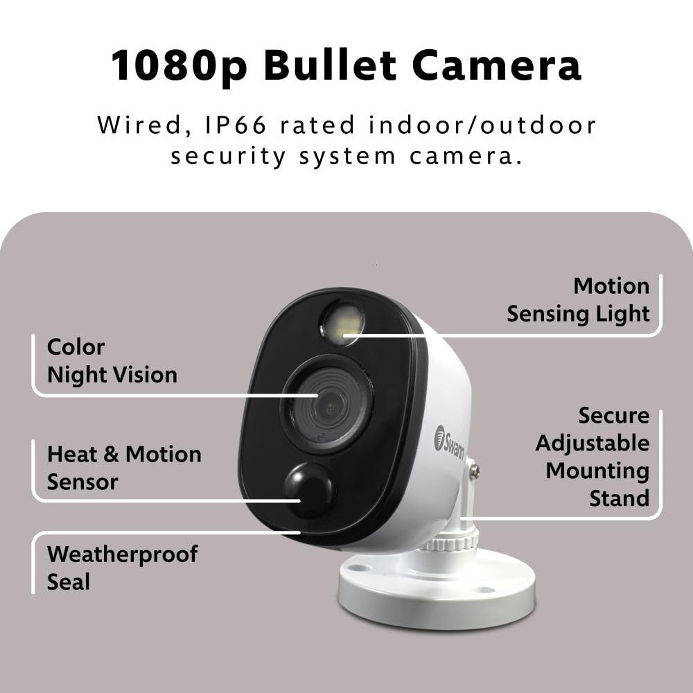 Swann Home/Business Wired DVR, 1080p Full HD Security Camera System, 8 Channels, 8 Cameras Indoor/Outdoor, 1TB HDD Storage, Color Night Vision, Sensor Spotlights, 24/7 Recording