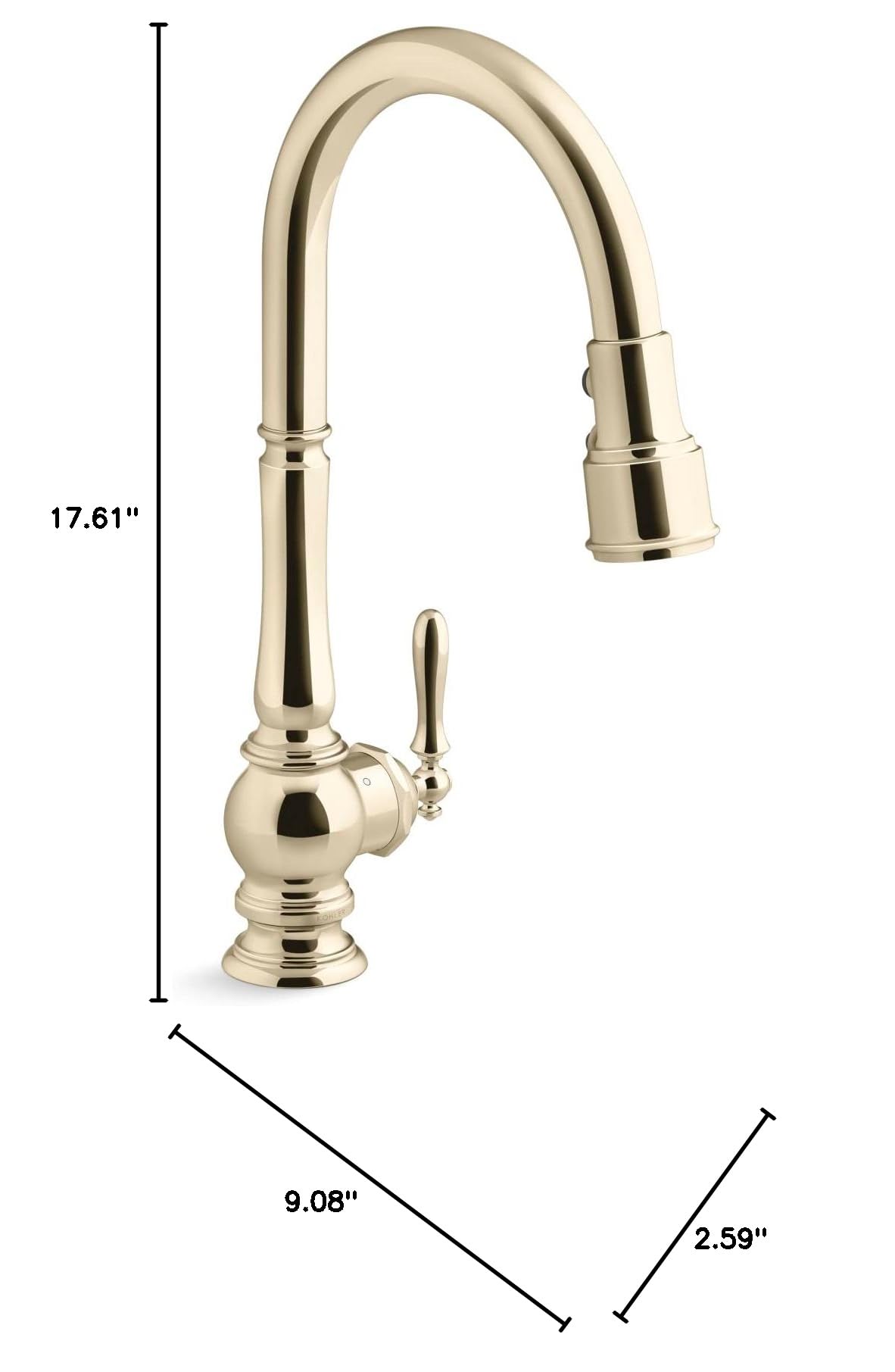 Kohler 29709-AF Artifacts Touchless Pull-Down Kitchen Sink Faucet with Three-Funtion Sprayhead, Vibrant French Gold
