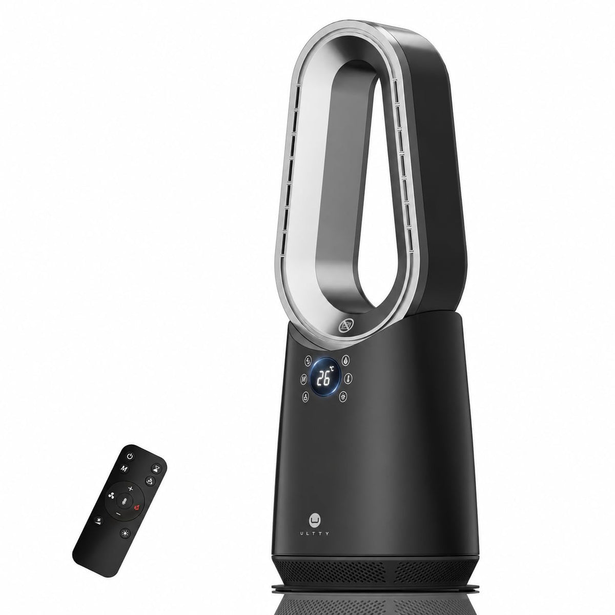 ULTTY Space Heater and Bladeless Fan Combo, 1400W Electric Heater with Remote, 80° Oscillation, 8H Timer, 6-Color Ambient Light, Overheat and Tip-Over Protection, Quiet PTC Heater for Bedroom Office