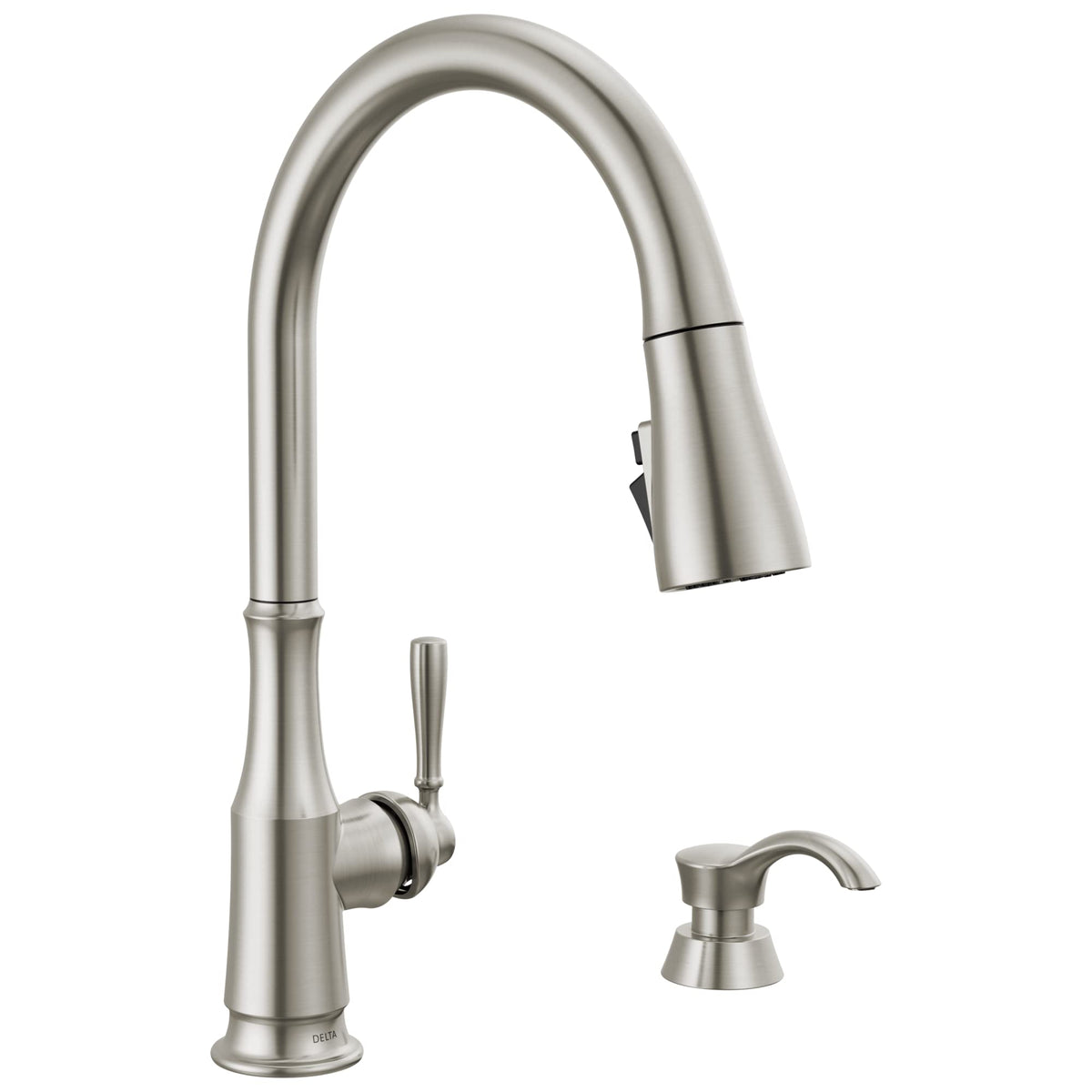 Delta Capertee Oil Rubbed Bronze Kitchen Faucet with Pull Down Sprayer and Soap Dispenser, Modern Single Hole Kitchen Sink Faucet, Single Handle, Venetian Bronze 19877Z-RBSD-DST