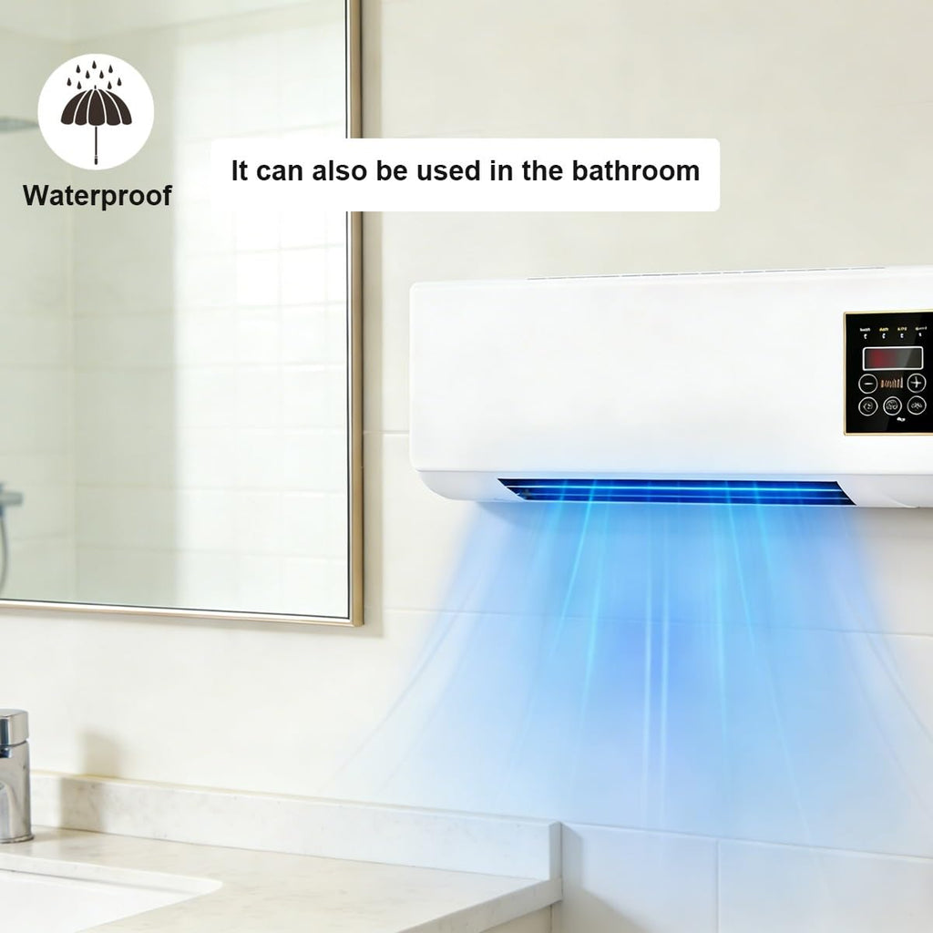 Wall Mount AC Heater Combo, 1500W Quiet Fan for Bedroom and Office, Smart Remote Control with 24H Timer, Portable Cooling and Heating Unit for Year-Round Comfort