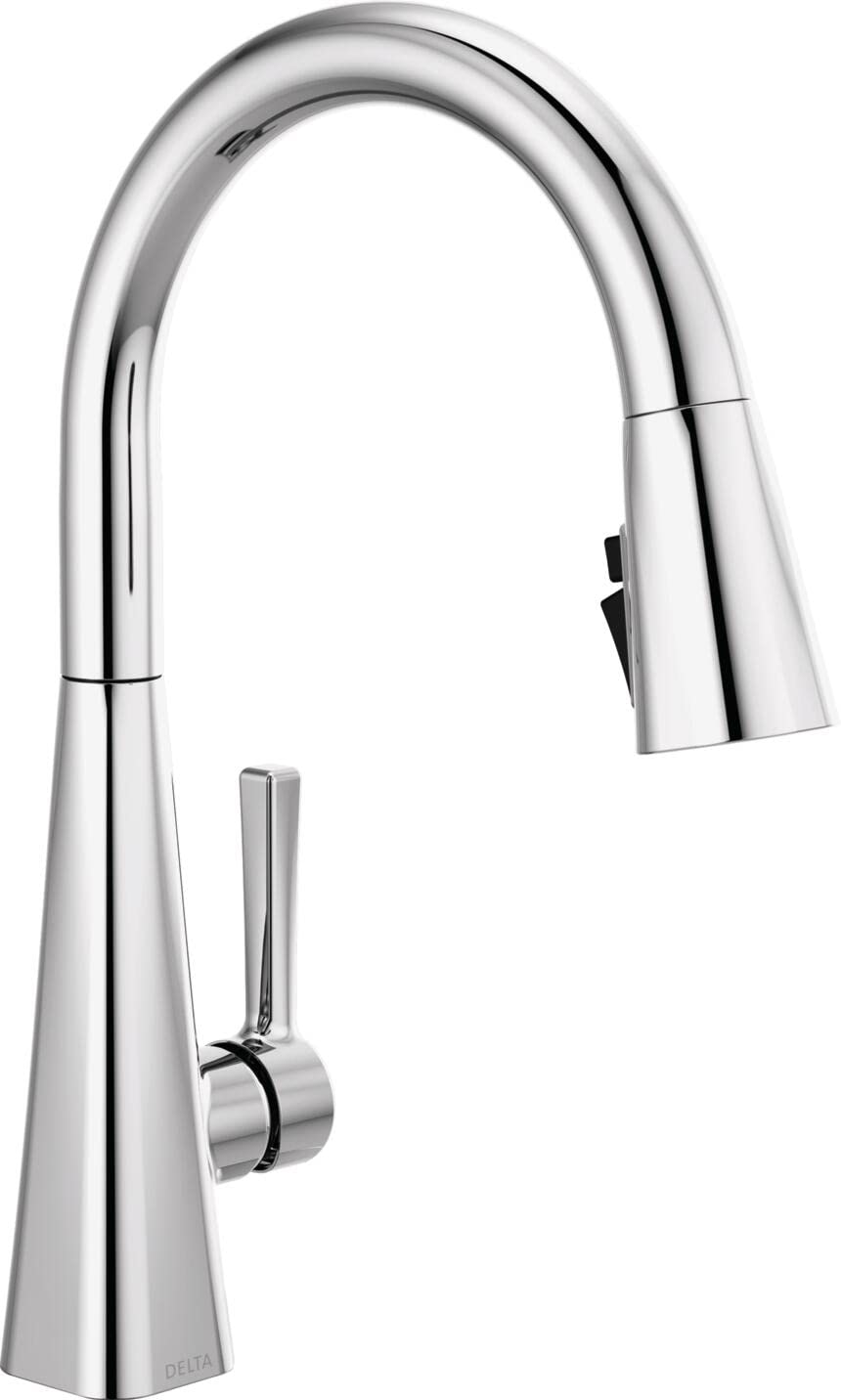 Delta Lenta Brushed Nickel Touch Kitchen Faucet with Pull Down Sprayer, Modern Single Hole Touch On Kitchen Sink Faucet, Single Handle, SpotShield Stainless 19802TZ-SP-DST