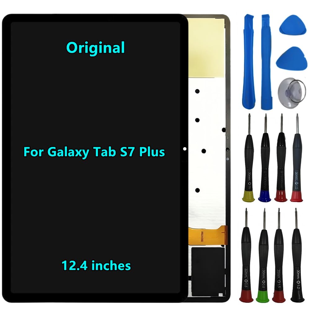 12.4" Original for Samsung Galaxy Tab S7 Plus Screen Replacement Galaxy Tab S7+ SM-T970 SM-T975 SM-T976B Display Touch Screen Digitizer Assembly with Repair Tool