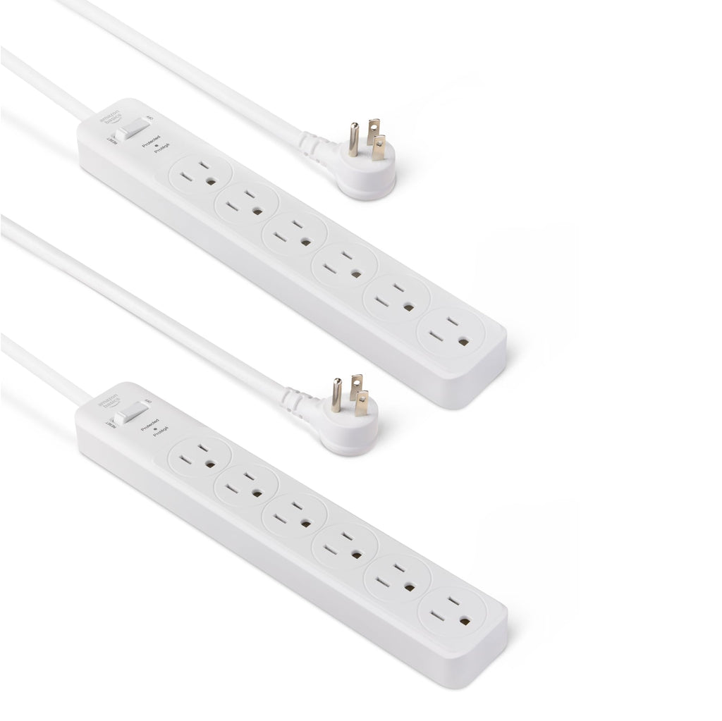 Amazon Basics 6-Outlet Surge Protector Power Strip with 200J Protection, Circuit Breaker, 2ft Extension Cord, Black, 20-Pack