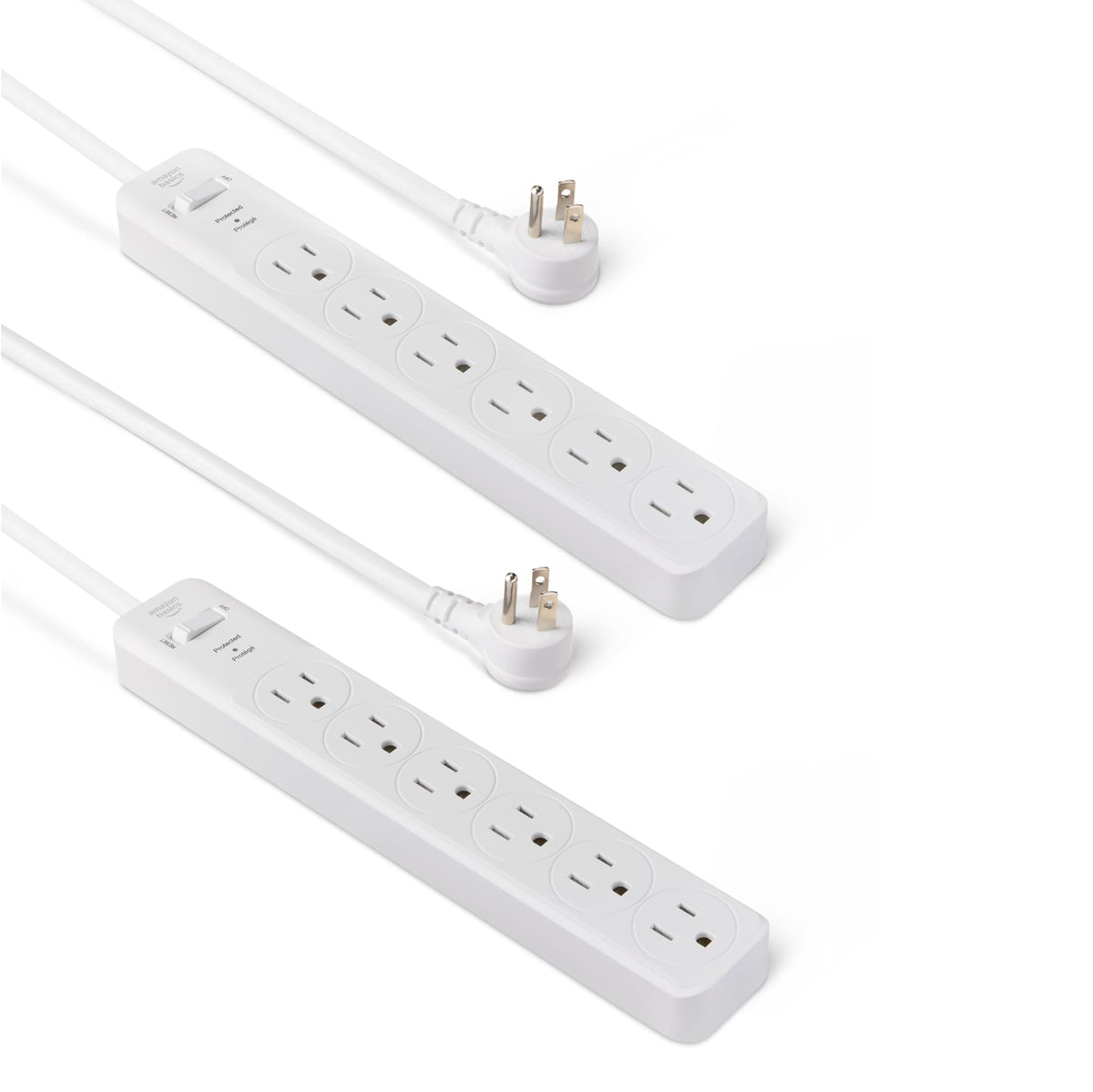 Amazon Basics 6-Outlet Surge Protector Power Strip with 200J Protection, Circuit Breaker, 2ft Extension Cord, White, 20-Pack