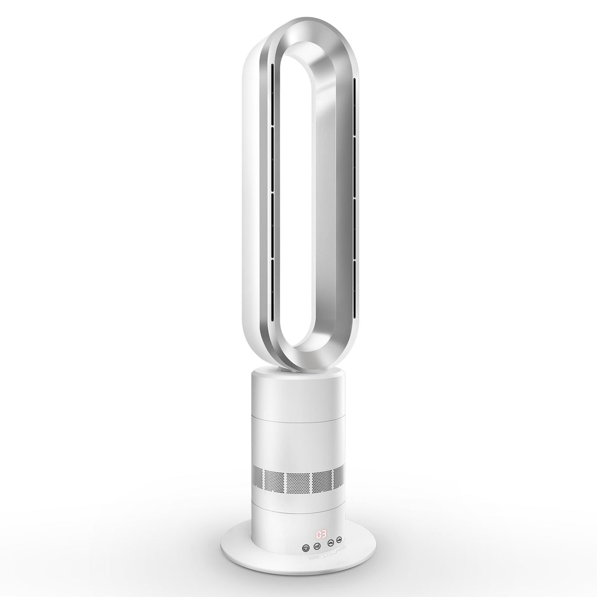 Xcity TP18Pro Bladeless Tower Fan, 2-in-1 Heater & Cooling Fan, 10 Cooling + 3 Heating Levels, Remote Control, Ultra-Quiet for Bedroom & Home Office Commercial, Silver & White