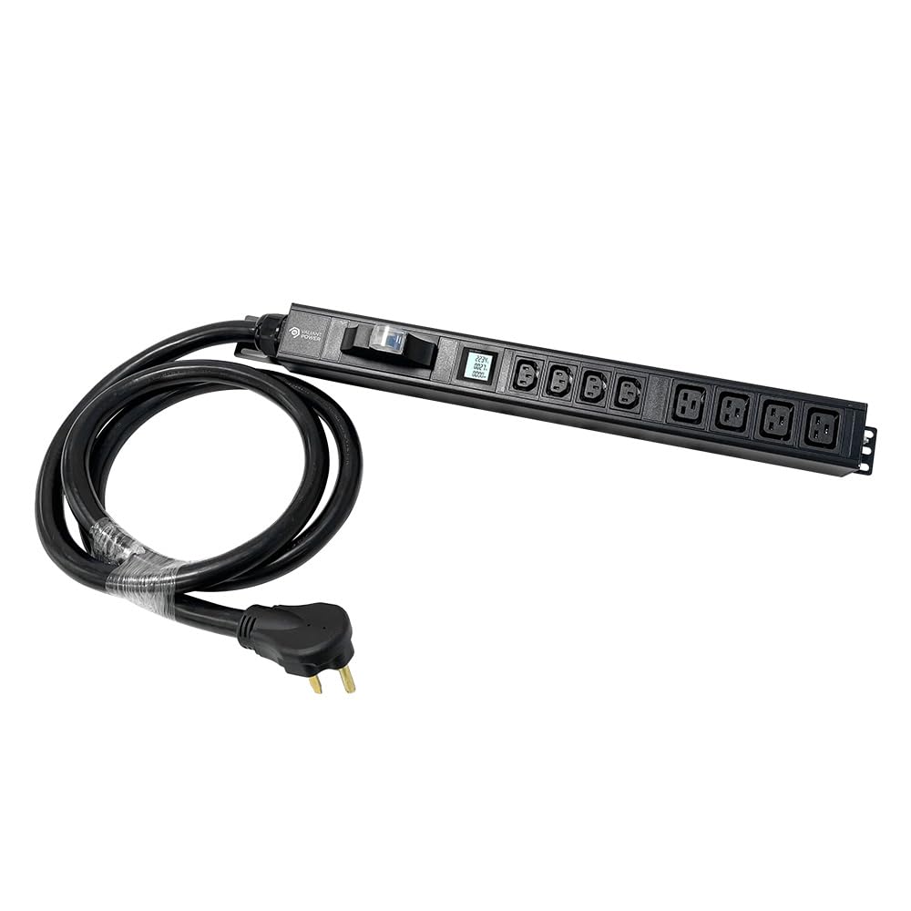 Surge Protection, Metered, Basic 220v/50a, L6-50P Input, (4-C13 & 4C19) Outlets, 1U Vertical Rackmount (C13) 3 Year Warranty 12,000 Watts Crypto Mining