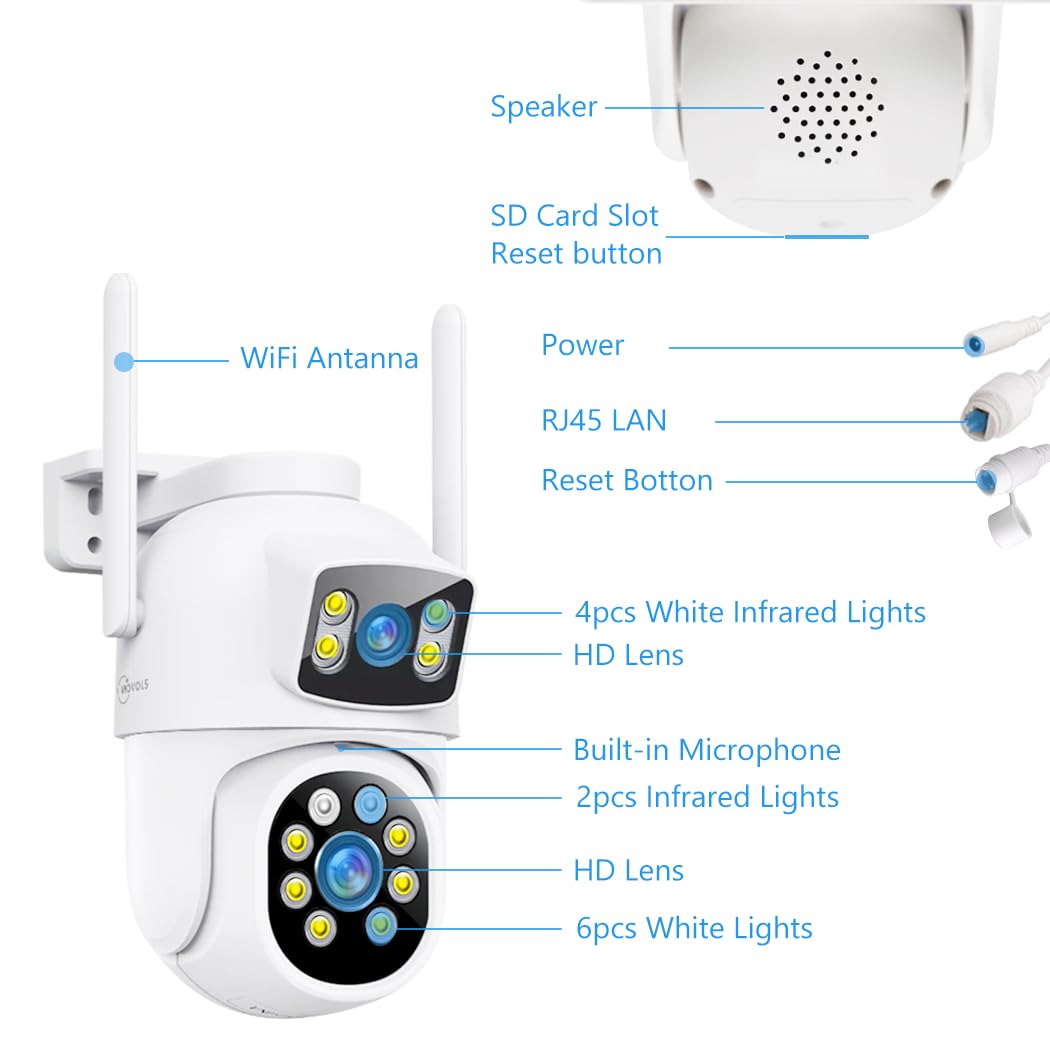 MOVOLS Wireless Security Camera System 5G/2.4G WiFi 8pcs 4MP+4MP Dual Lens Camera System,2K HD PTZ Dome Cameras System with Color Night Version, Motion Detection,2TB HDD, 16CH