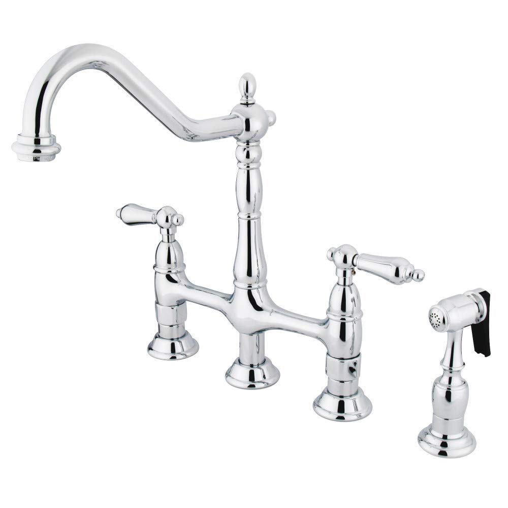 Kingston Brass KS1276ALBS Heritage Bridge Kitchen Faucet, Polished Nickel, 13.88 x 8.56 x 13.13
