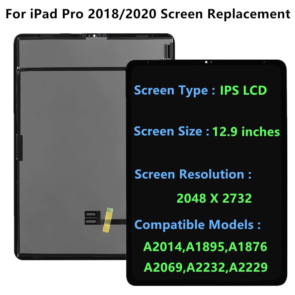 for iPad Pro 12.9 LCD Screen Replacement 3rd Gen(2018) A2014 A1895 A1876 and 4th Gen(2020) A2069 A2232 A2229 12.9" Display Touch Digitizer Assembly