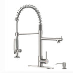 Fapully Black Kitchen Faucet with Pull Down Sprayer,Commercial LED Kitchen Faucet,Single Handle Single Hole Kitchen Sink Faucets