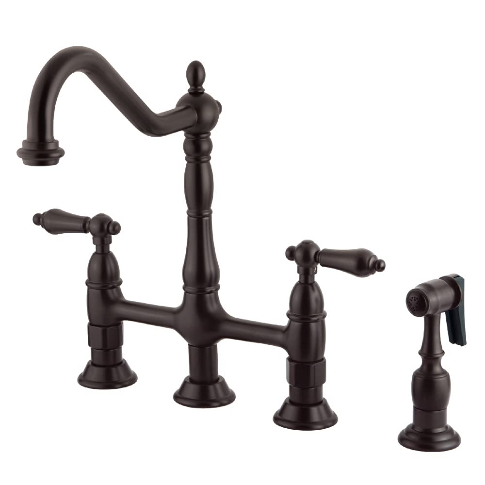 Kingston Brass KS1276ALBS Heritage Bridge Kitchen Faucet, Polished Nickel, 13.88 x 8.56 x 13.13