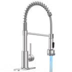 OWOFAN Touchless Pull Down Kitchen Faucet LED Light Brushed Nickel