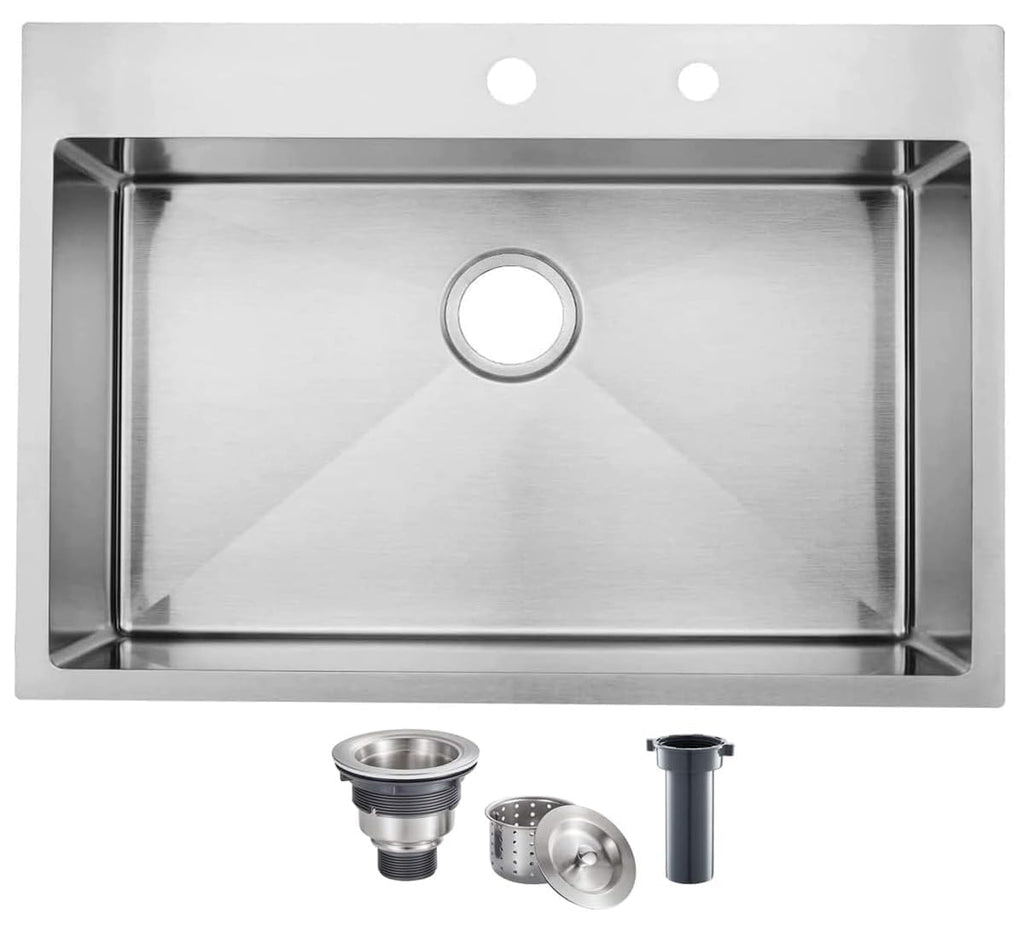 33x22 Black Drop In Kitchen Sink, 33 Inch All In One Topmount Gunmetal Black Stainless Steel Single Bowl Overmount Double Ledges Workstation Sink with Accessories
