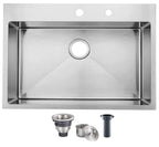 33x22 Black Drop In Kitchen Sink, 33 Inch All In One Topmount Gunmetal Black Stainless Steel Single Bowl Overmount Double Ledges Workstation Sink with Accessories