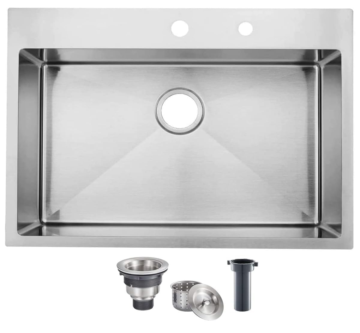 33x22 Black Drop In Kitchen Sink, 33 Inch All In One Topmount Gunmetal Black Stainless Steel Single Bowl Overmount Double Ledges Workstation Sink with Accessories
