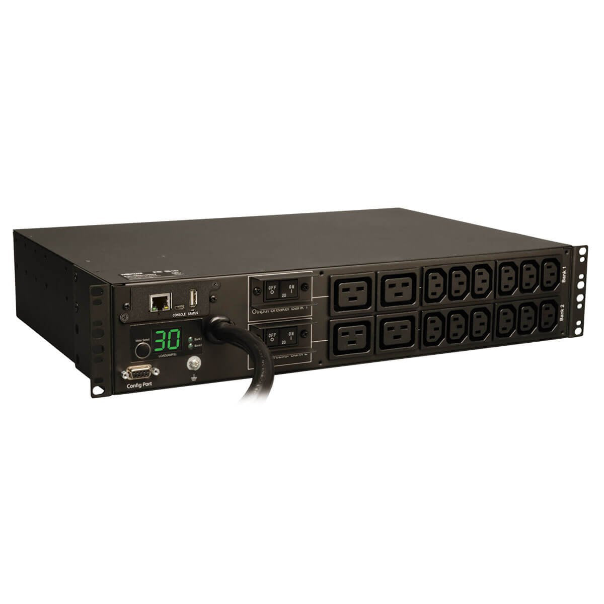 Tripp Lite Monitored PDU, 8 Outlets (C13), 208/220/230/240V, C20/L6-20P Adapter, 3.2-3.8kW, 8 ft. Cord, 1U Rack-Mount Single-Phase PDU, TAA (PDUMNH20HV)