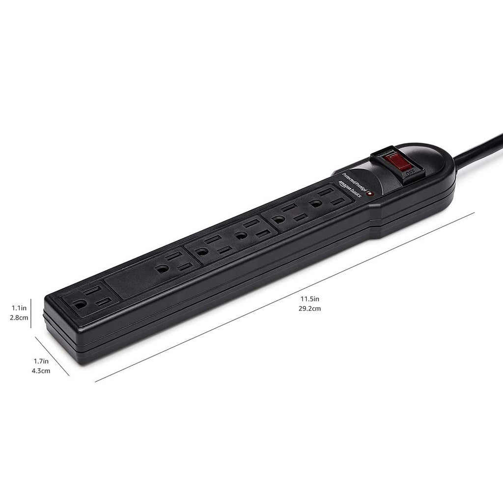 Amazon Basics Surge Protector Power Strip, 6-Outlet, 790 Joules, Circuit Breaker, LED Indicator, 6ft Extension Cord, Black, 10-Pack