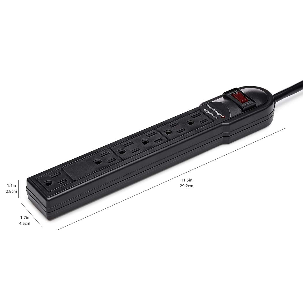 Amazon Basics Surge Protector Power Strip, 6-Outlet, 790 Joules, Circuit Breaker, LED Indicator, 6ft Extension Cord, Black, 10-Pack