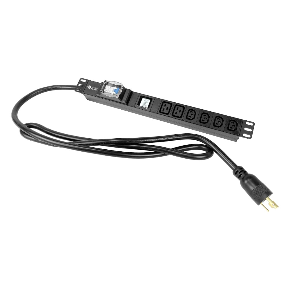 Rack Mount Power Strip - 240V 30A 2C19 & 4 C13 outlets PDU with Built-in Surge Protector, Volt & Amp Meter for Data Center - 19” Metal Housing, Ears & Fittings Included (2C19 4C13)