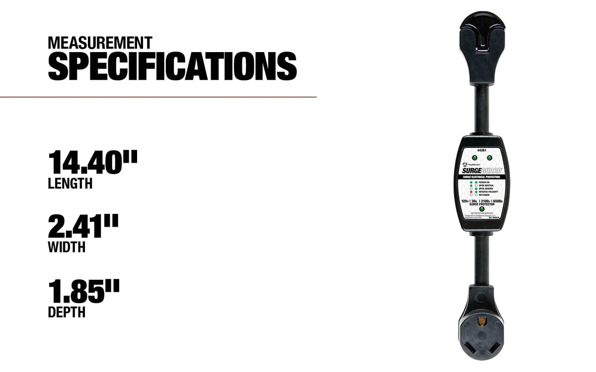 Southwire Surge Protector 120V 30AMP P&R - RV Surge Protector - 30 Amp RV Surge Unit - Circuit Tester - LED Voltage Monitor - Black - Campground Power Safety