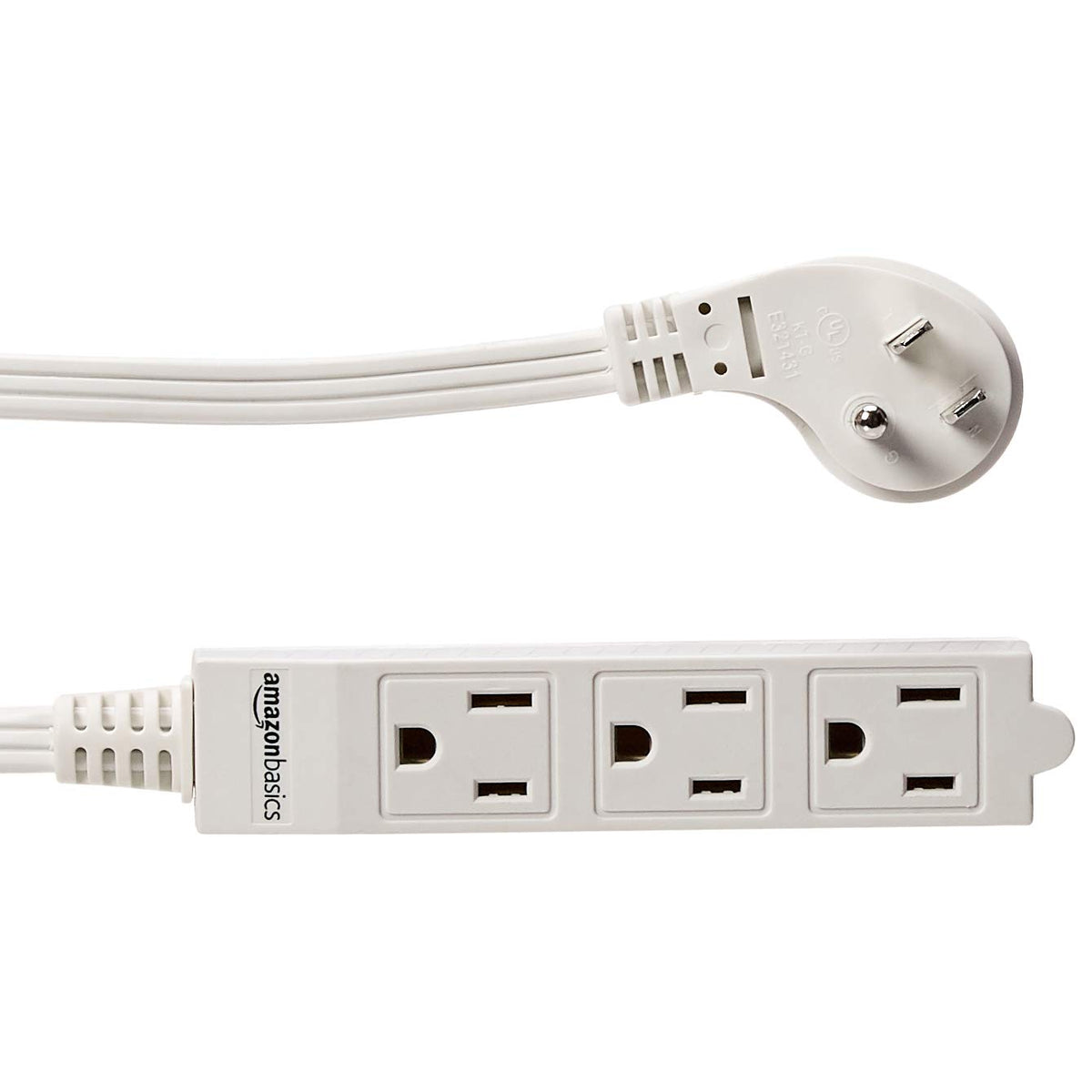 Amazon Basics 3-Prong Indoor Rectangle Extension Cord Power Strip, Flat Plug, Space-Saving, Grounded, 13 Amps, 1625 Watts, 125 VAC, White, 2-Count, 6 ft (Pack of 24)