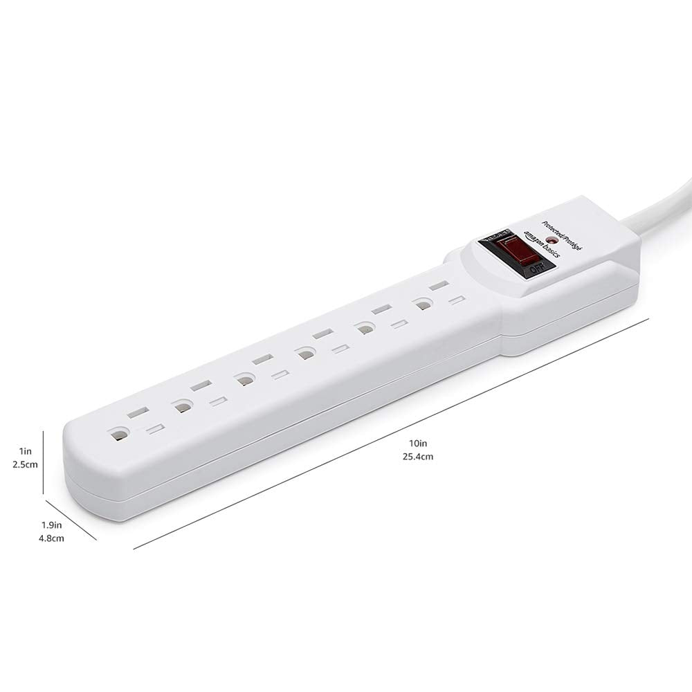 Amazon Basics 6-Outlet Surge Protector Power Strip with 200J Protection, Circuit Breaker, 2ft Extension Cord, White, 20-Pack