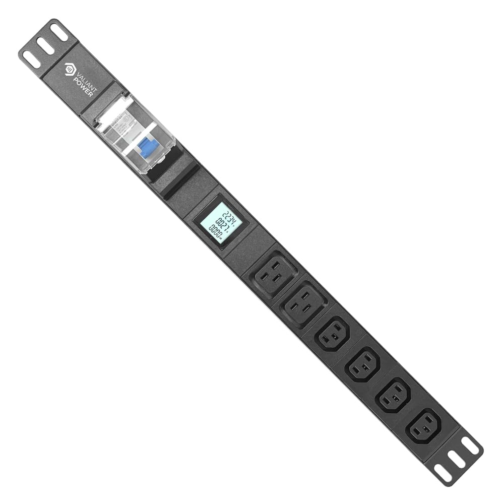 Rack Mount Power Strip - 240V 30A 2C19 & 4 C13 outlets PDU with Built-in Surge Protector, Volt & Amp Meter for Data Center - 19” Metal Housing, Ears & Fittings Included (2C19 4C13)