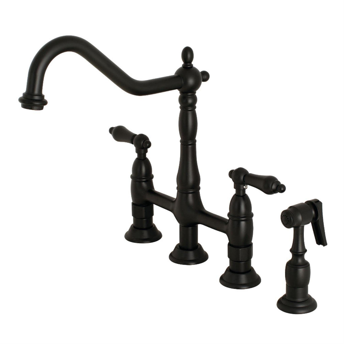 Kingston Brass KS1276ALBS Heritage Bridge Kitchen Faucet, Polished Nickel, 13.88 x 8.56 x 13.13