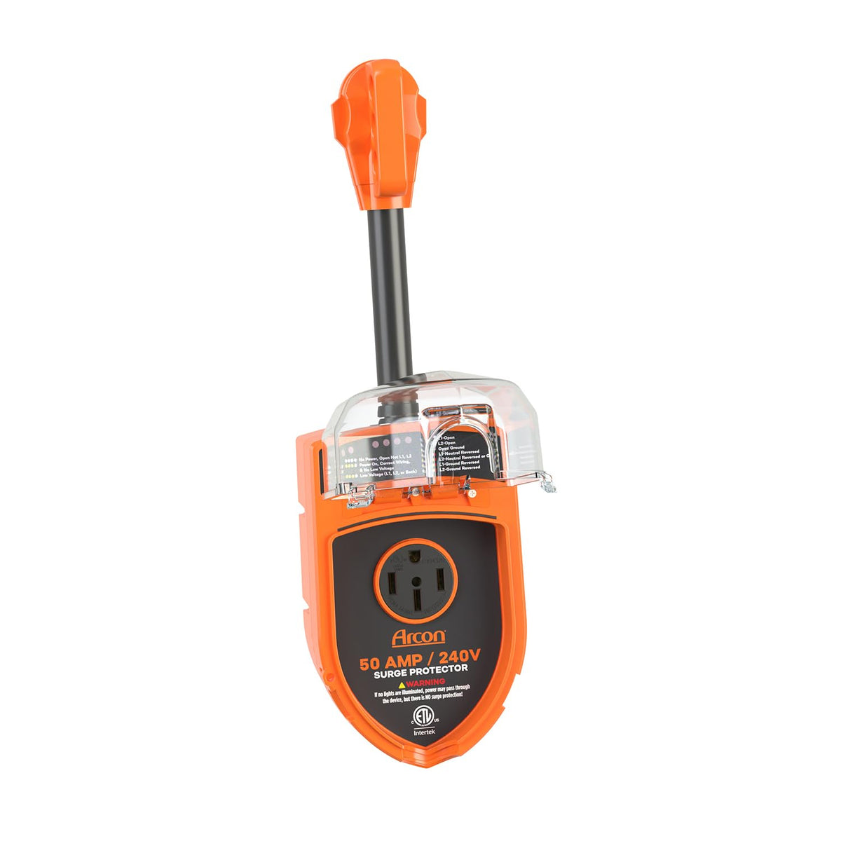 Surge Protector 19759, Portable, 50 Amp, 240 Volt, with Plug Head Handle Grip, 7200 Joules of Power Surge Protection
