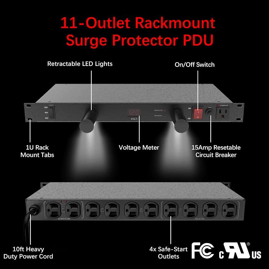 11-Outlet 2160J Rackmount Surge Protector PDU w/LED Lights & 10ft Cord, CPPDU511