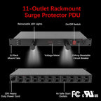 11-Outlet 2160J Rackmount Surge Protector PDU w/LED Lights & 10ft Cord, CPPDU511