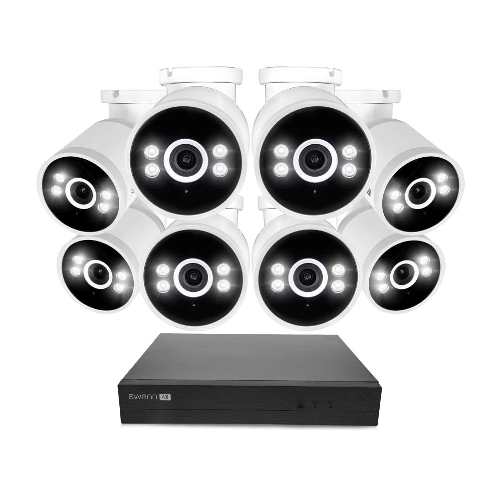 Swann AdvancedX Wired NVR 4K Security Camera System, 8 Channels, 8 PoE Cameras Outdoor, 1TB HDD Storage, Color Night Vision, Smart AI Video Analytics/Alerts, Motion Detection, 24/7 Recording